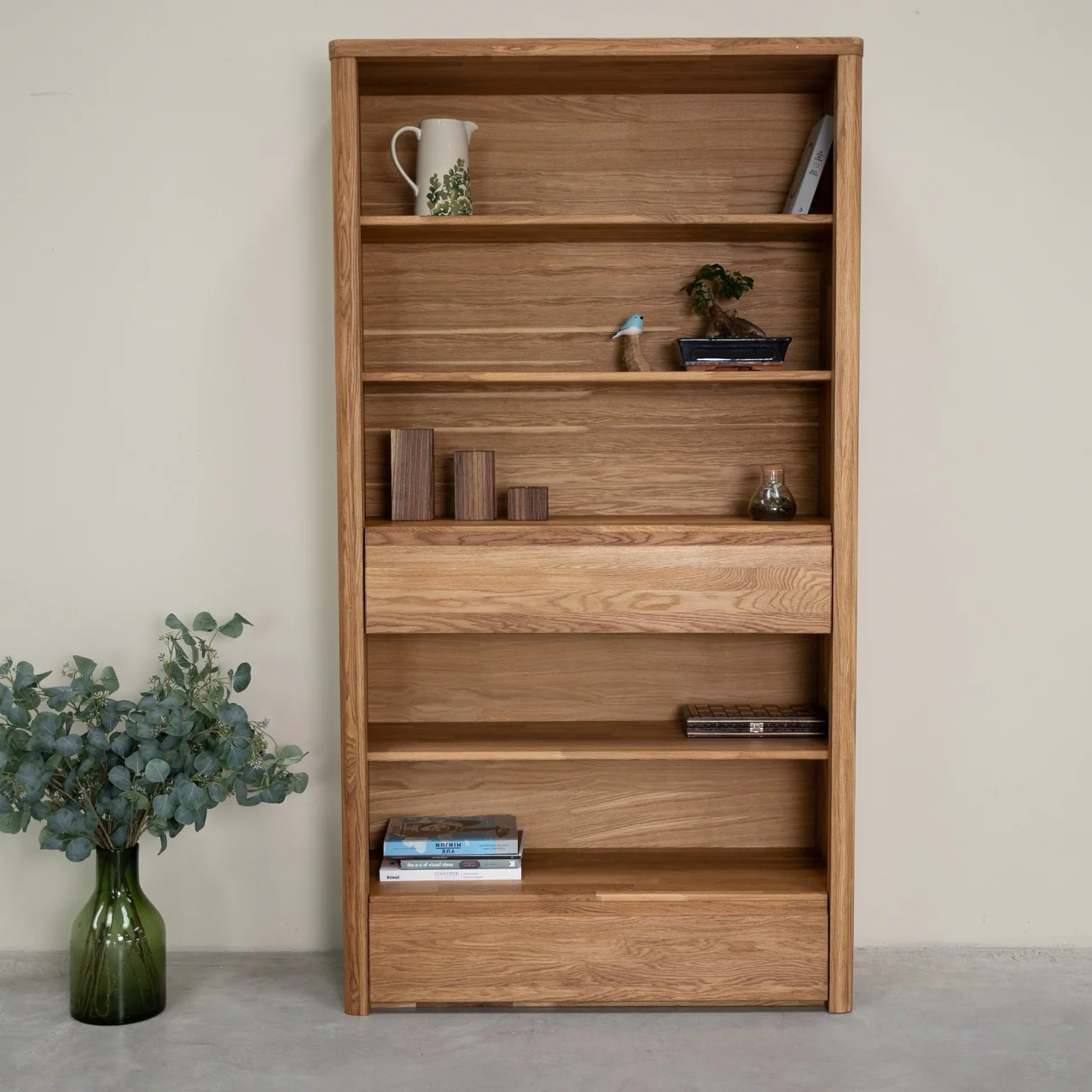 Libreria Scaffale a muro con 2 cassetti in legno massello di rovere Elsa 2 | NordicStory - Image 3