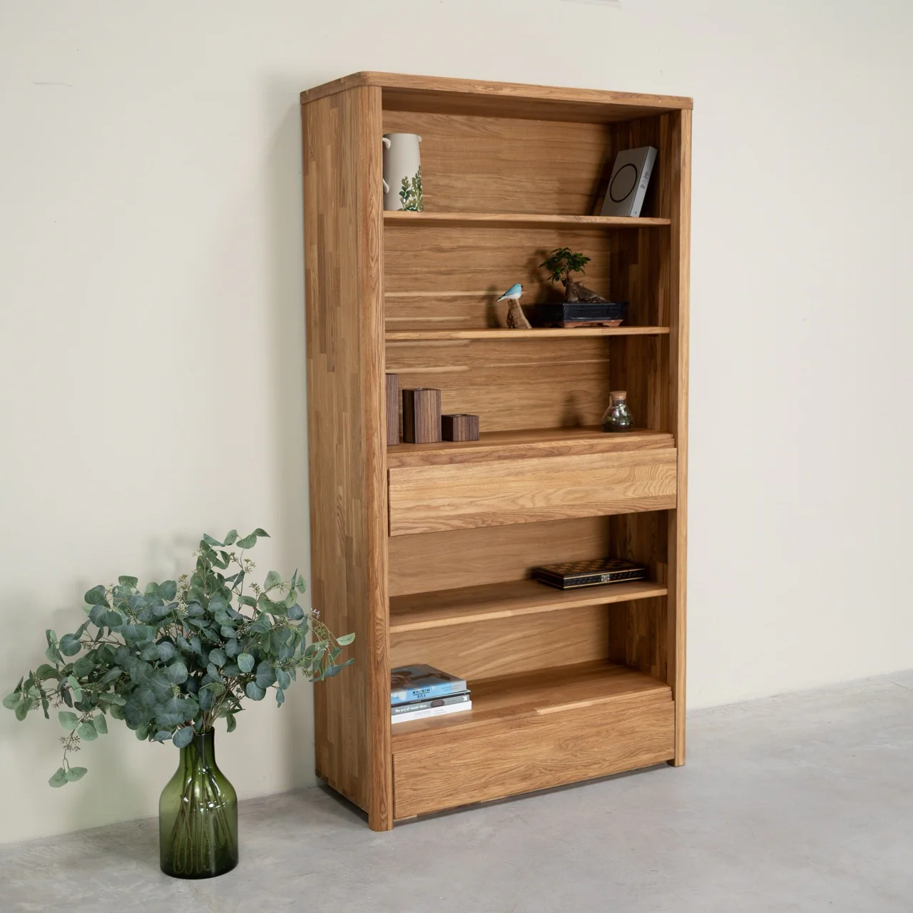 Libreria Scaffale a muro con 2 cassetti in legno massello di rovere Elsa 2 | NordicStory - Image 4