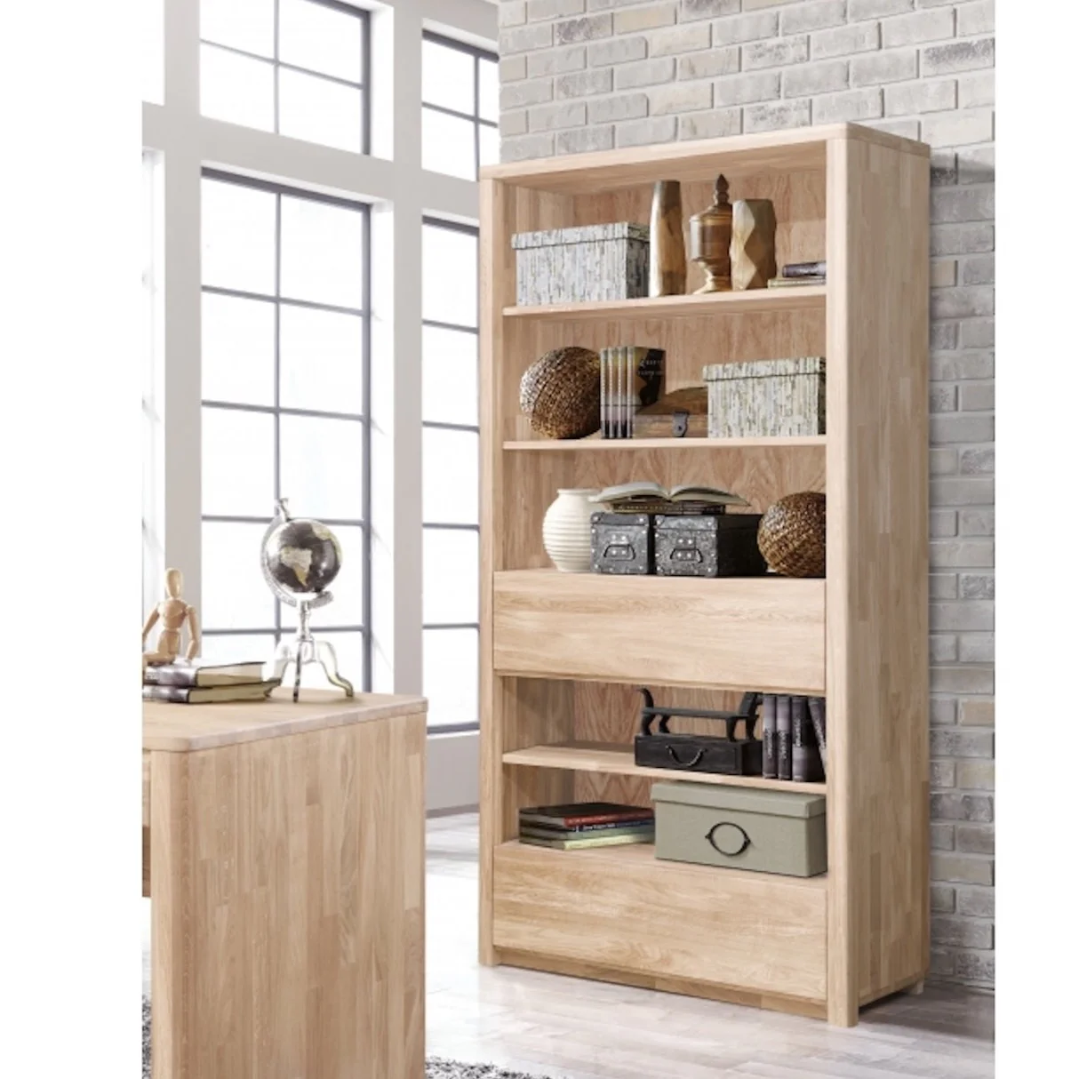 Libreria Scaffale a muro con 2 cassetti in legno massello di rovere Elsa 2 | NordicStory - Image 9